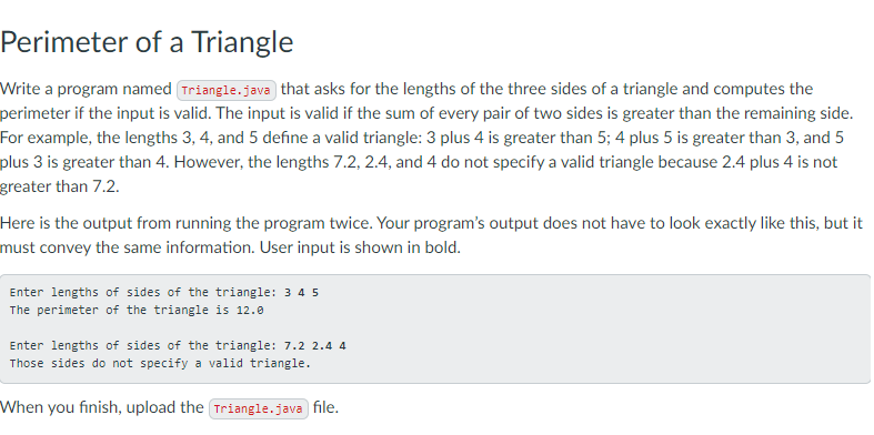 Solved Perimeter of a Triangle Write a program named | Chegg.com