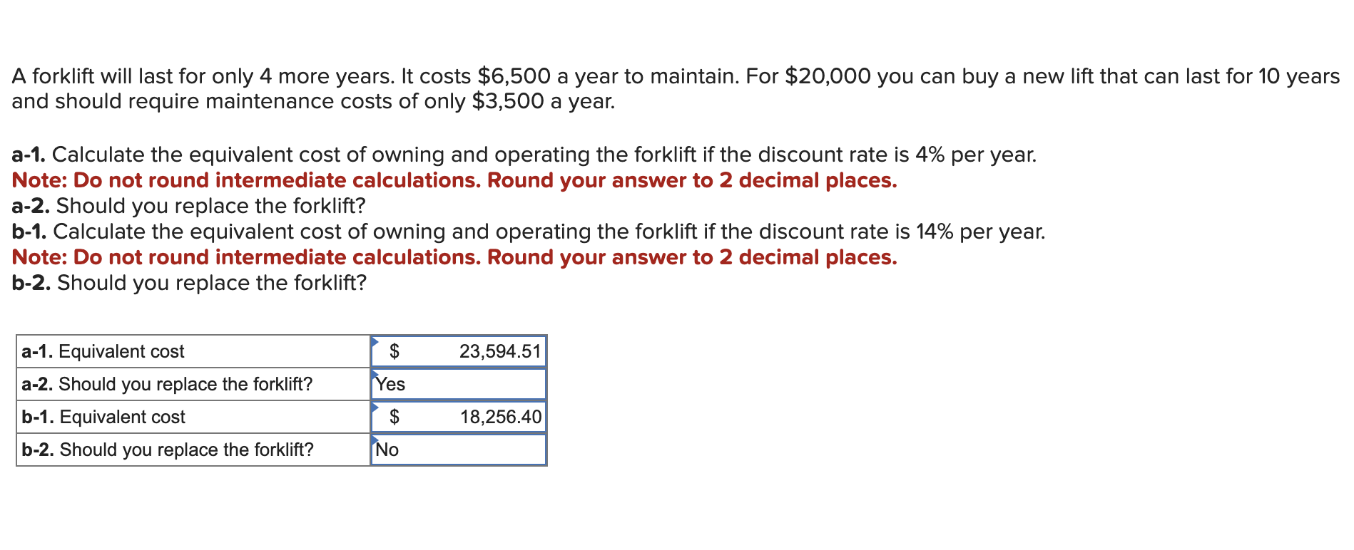 Solved A forklift will last for only 4 ﻿more years. It costs | Chegg.com