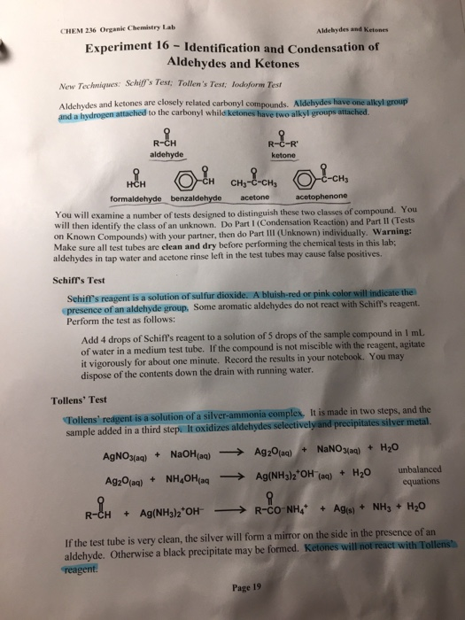 aldehyde and ketone experiment lab report