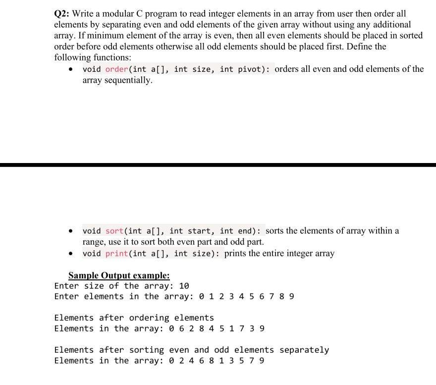 Solved Q2: Write a modular C program to read integer | Chegg.com