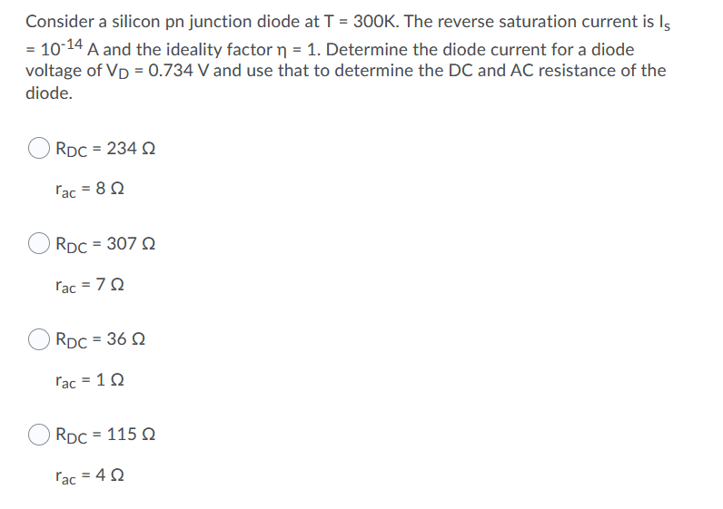 Solved Consider a silicon pn junction diode at T = 300K. The | Chegg.com