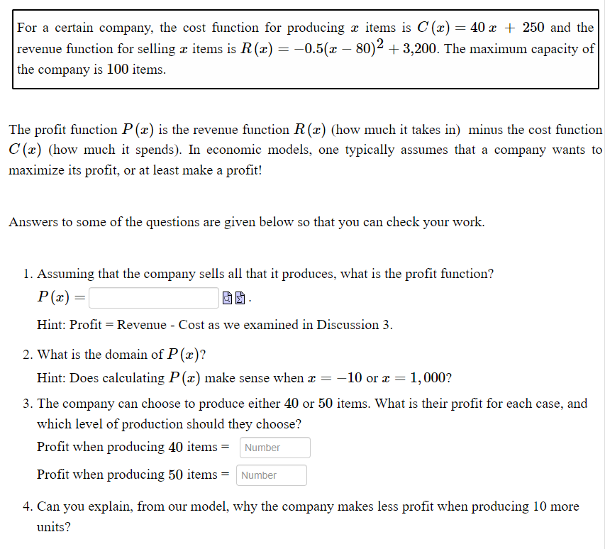 Solved For a certain company, the cost function for | Chegg.com