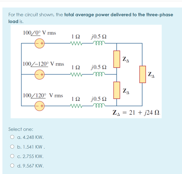 Solved Three Phases System Find The Total Average Power Chegg Com