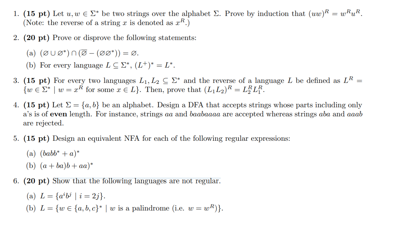 Solved 1 15 Pt Let Uw Be Two Strings Over The Alph Chegg Com