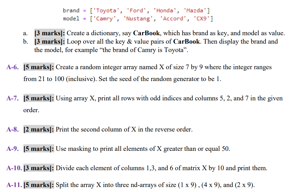 A-1. [5 marks]: Create a list L1 containing numbers | Chegg.com