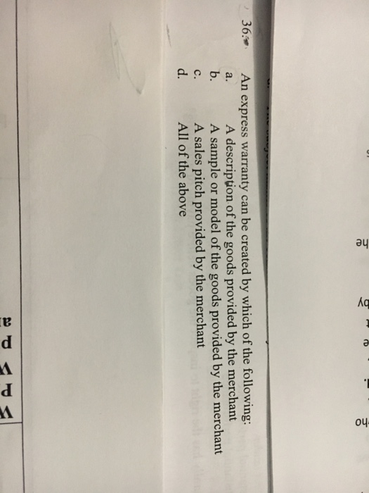 Solved An express warranty can be created by which of the