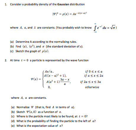 1 Consider A Probability Density Of The Gaussian Chegg Com