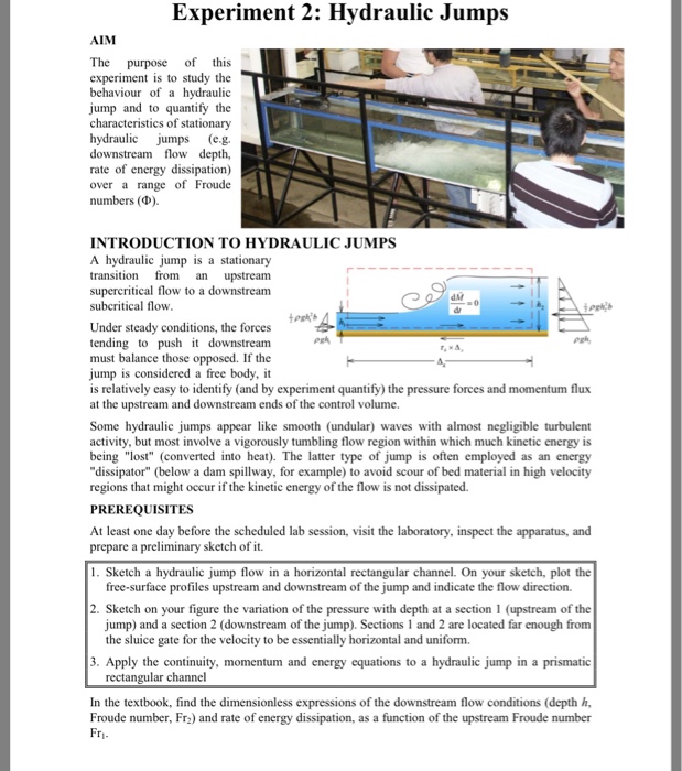 Solved Experiment 2 Hydraulic Jumps AIM The purpose of this