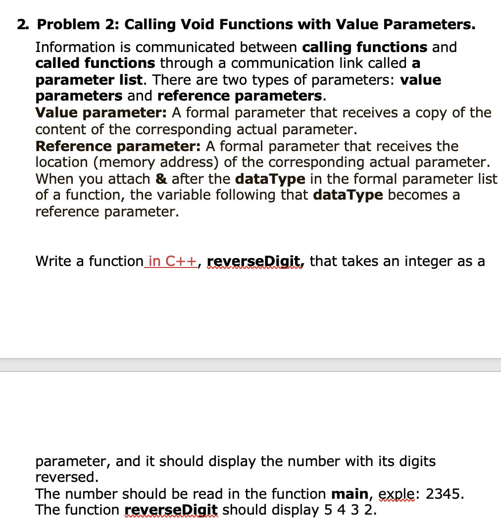 Solved 2. Problem 2: Calling Void Functions with Value | Chegg.com