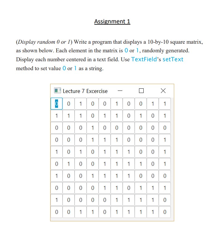 Solved Assignment 1 (Display random 0 or 1 ) Write a program | Chegg.com