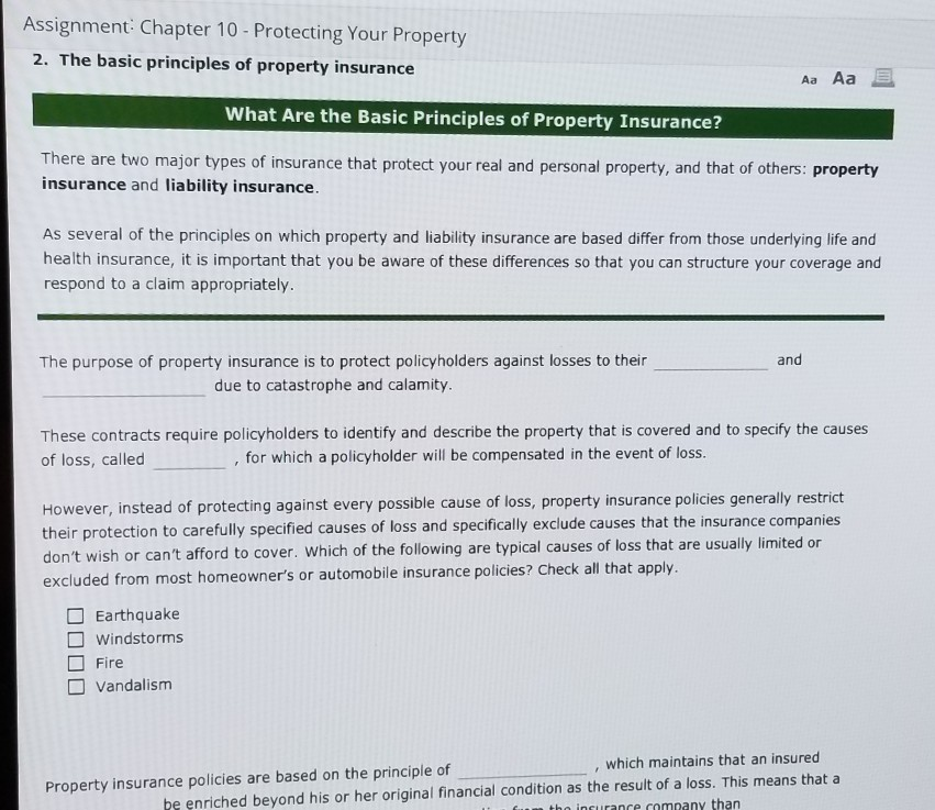 Assignment Chapter 10 Protecting Your Property 2.