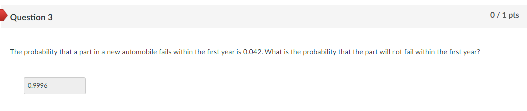 Solved Question 3 0/1 Pts The Probability That A Part In A | Chegg.com