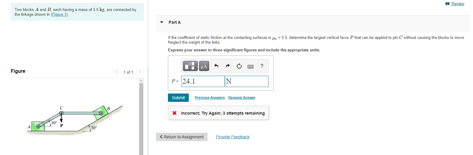 Solved Review Two Blocks A And B, Each Having A Mass Of 3.5 | Chegg.com