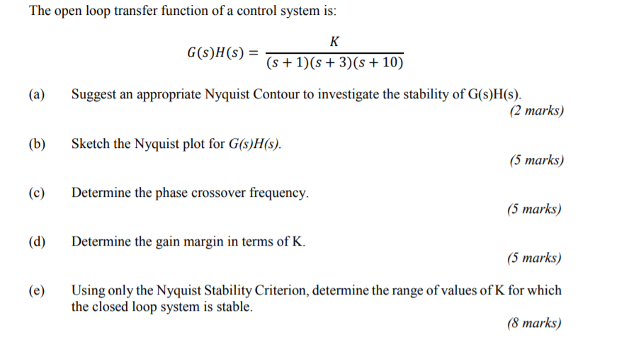 Solved The open loop transfer function of a control system | Chegg.com
