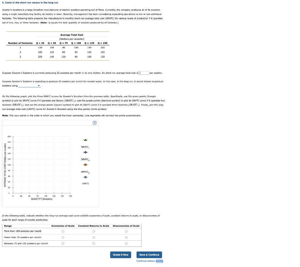 5. Costs in the short run versus in the long run