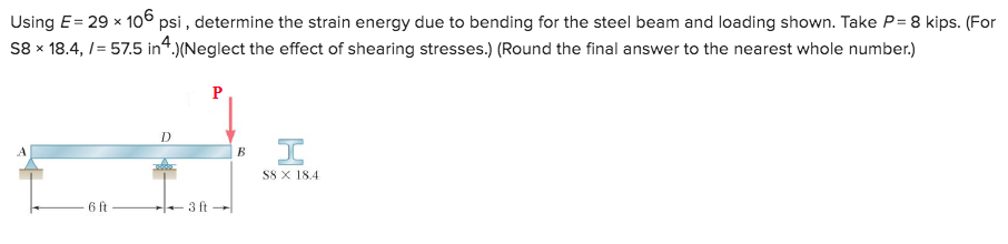 Solved Using E = 29 × 106 Psi , Determine The Strain Energy 