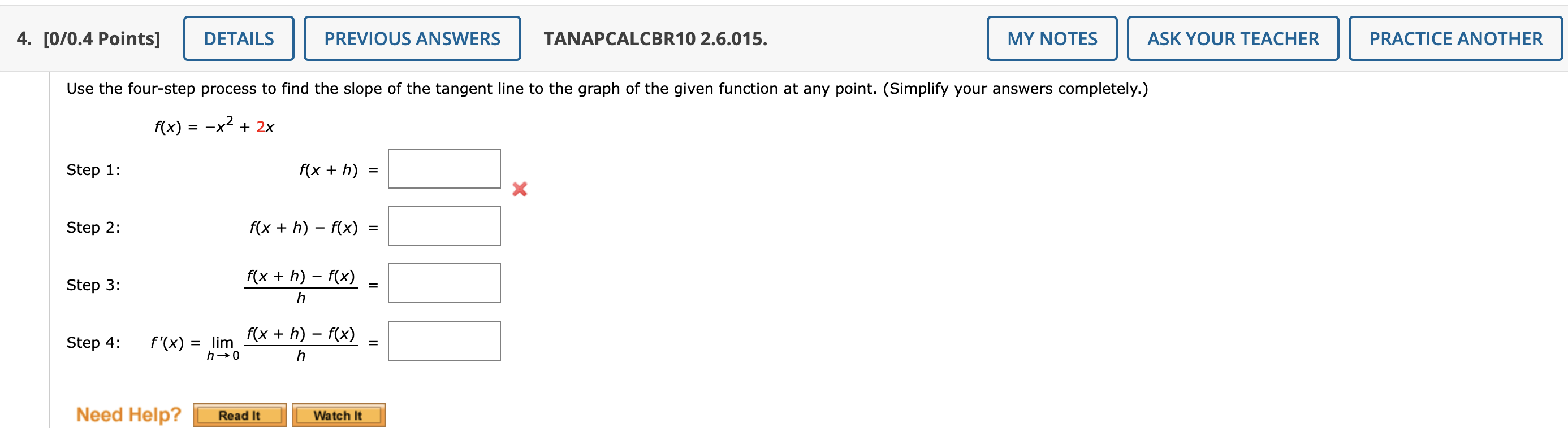 Solved 4. [0/0.4 Points] DETAILS PREVIOUS ANSWERS | Chegg.com