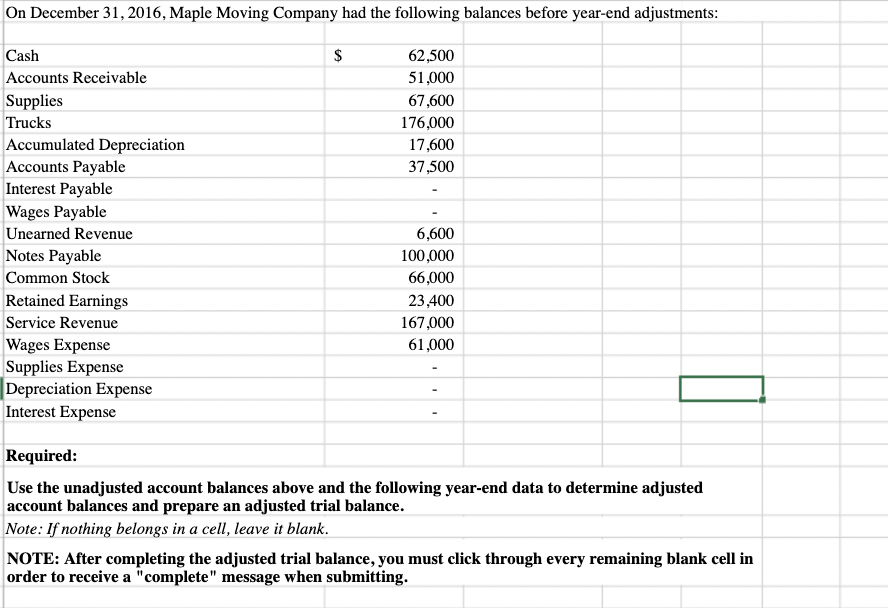 Solved On December 31, 2016, Maple Moving Company had the | Chegg.com