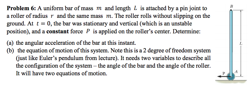 Solved Problem 6: A uniform bar of mass m and length L is | Chegg.com