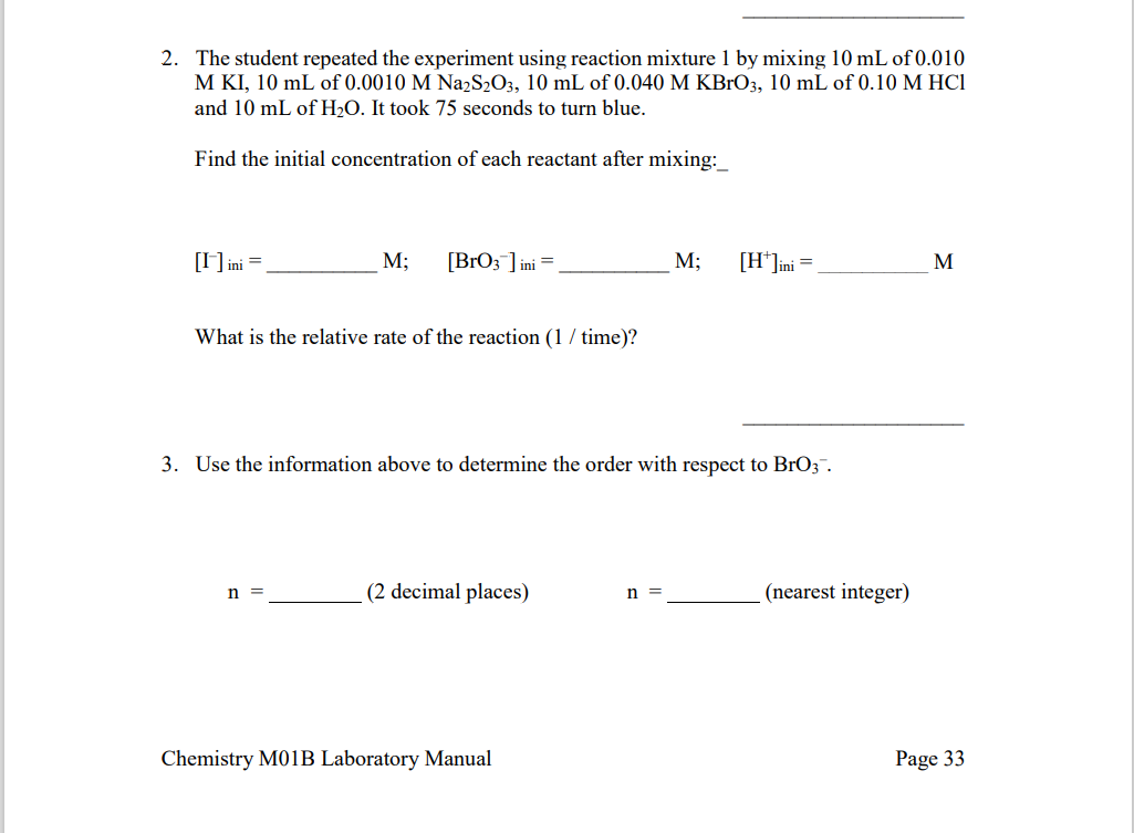 Solved The student repeated the experiment using reaction | Chegg.com