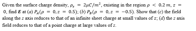 Solved = Given the surface charge density, Ps 2uc/m², | Chegg.com