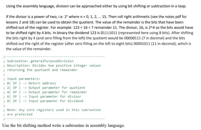 : Using the assembly language, division can be | Chegg.com