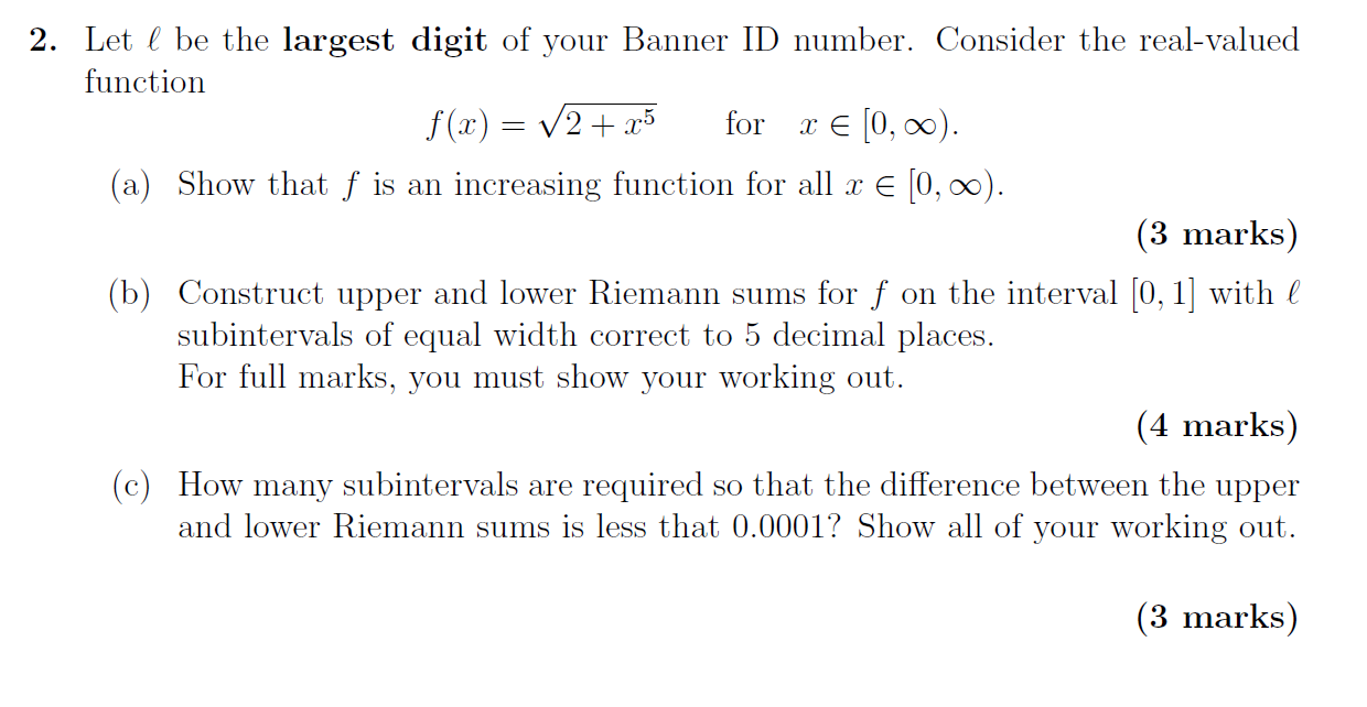 Solved = 2. Let l be the largest digit of your Banner ID | Chegg.com