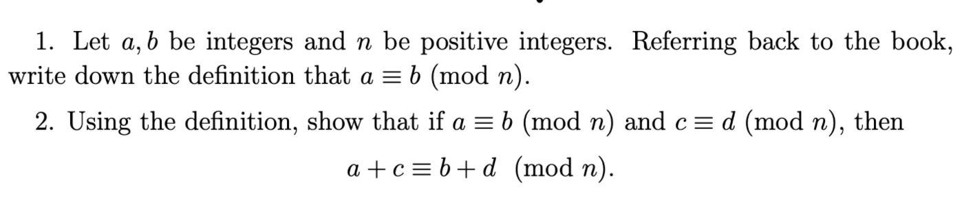 Solved 1. Let a, b be integers and n be positive integers. | Chegg.com