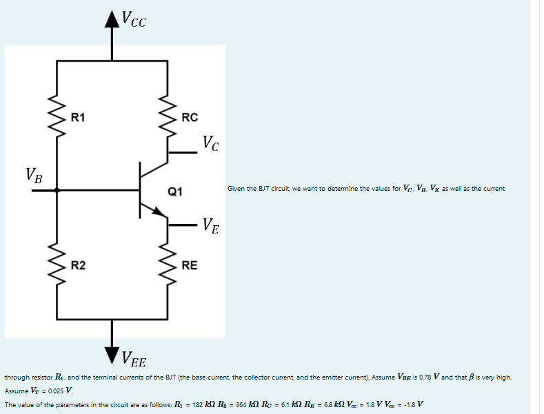 Solved AVCC Vcc R1 RC W Ing Vc VB Q1 Given The BJT Circuit, | Chegg.com