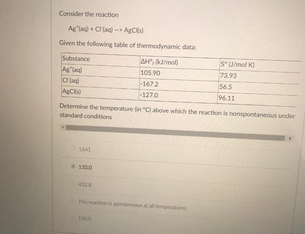 Solved Consider The Reaction Ag+ (aq) + Cl(aq) --> AgCl(s) | Chegg.com