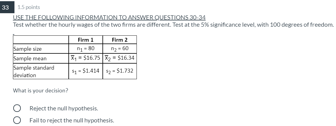 Solved 34 1.5 points USE THE FOLLOWING INFORMATION TO ANSWER | Chegg.com