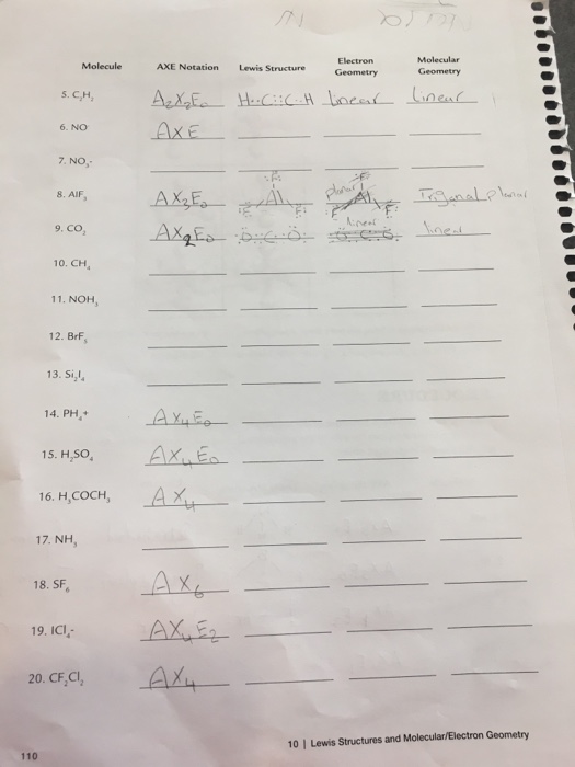 Solved AXE Notation Lewis Structure Geometry Molecule 7, NO,