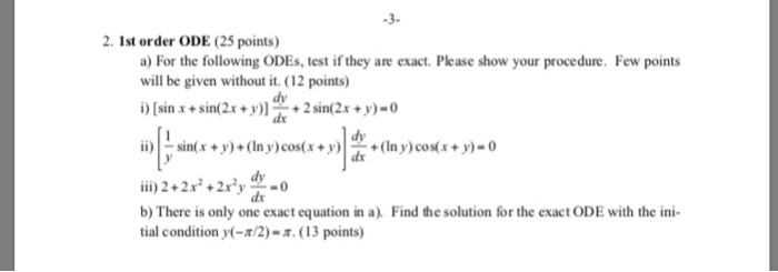 Solved 3- 2. 1st order ODE (25 points) a) For the following | Chegg.com