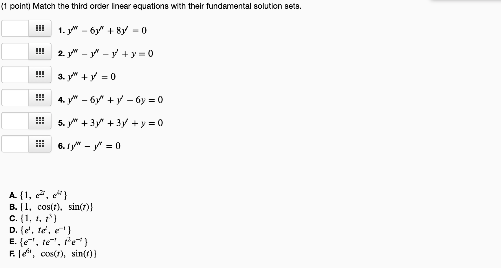 Solved (1 point) Match the third order linear equations with | Chegg.com