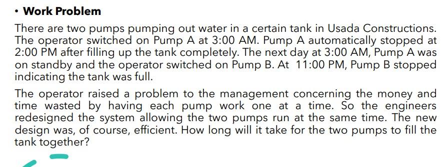 Solved • Work Problem There are two pumps pumping out water | Chegg.com