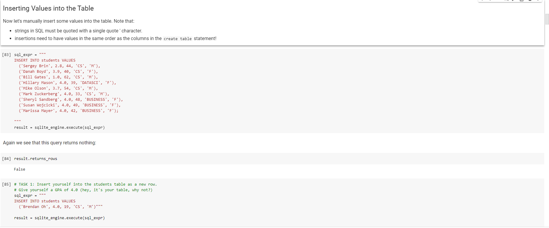 Inserting Values into the Table Now let's manually | Chegg.com