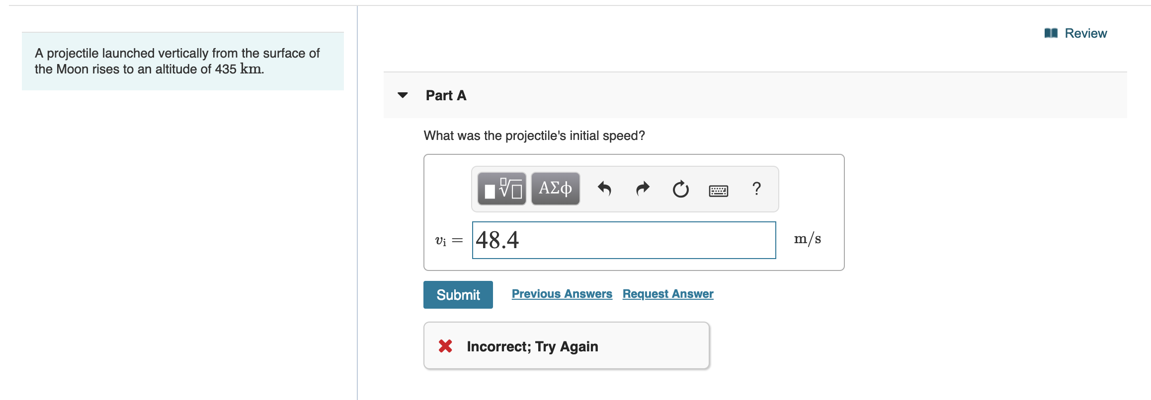 Solved 1 Review A projectile launched vertically from the | Chegg.com