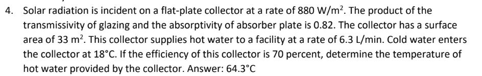 Solved Solar radiation is incident on a flat-plate collector | Chegg.com