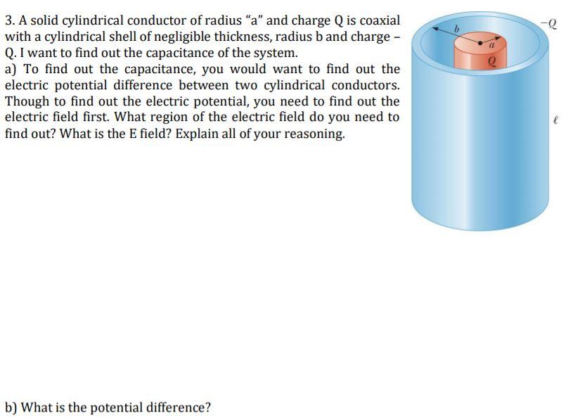 Solved -Q a 3. A solid cylindrical conductor of radius "a" | Chegg.com