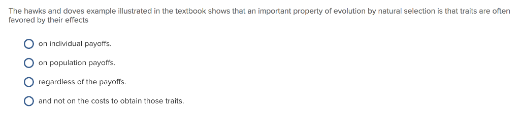 Solved The hawks and doves example illustrated in the | Chegg.com