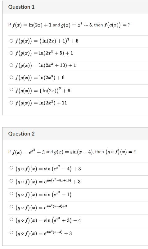 Solved Question 1 If F X Ln 2x 1 And G X 23 5 Chegg Com