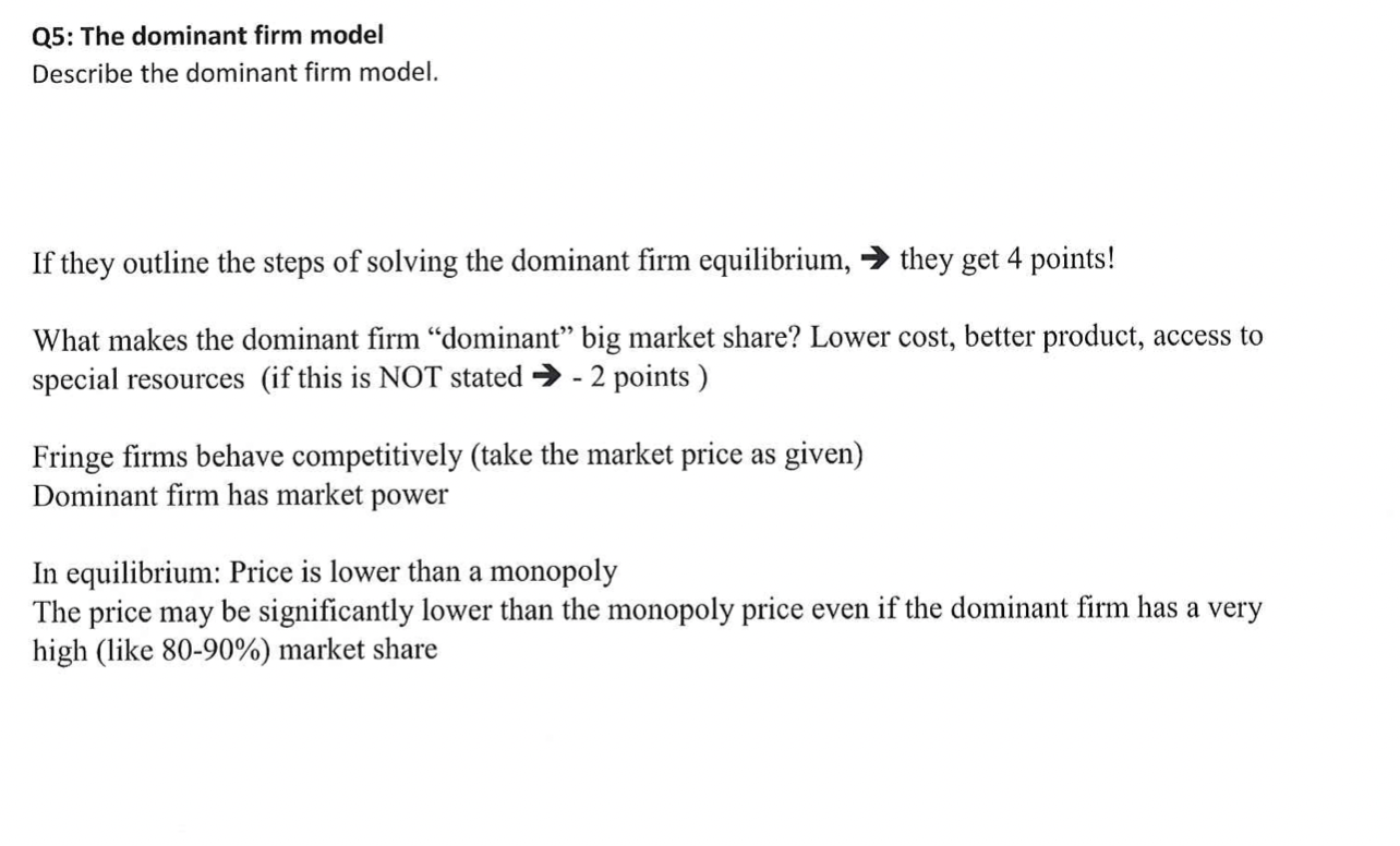 Solved Q5: The Dominant Firm ModelDescribe The Dominant Firm | Chegg.com