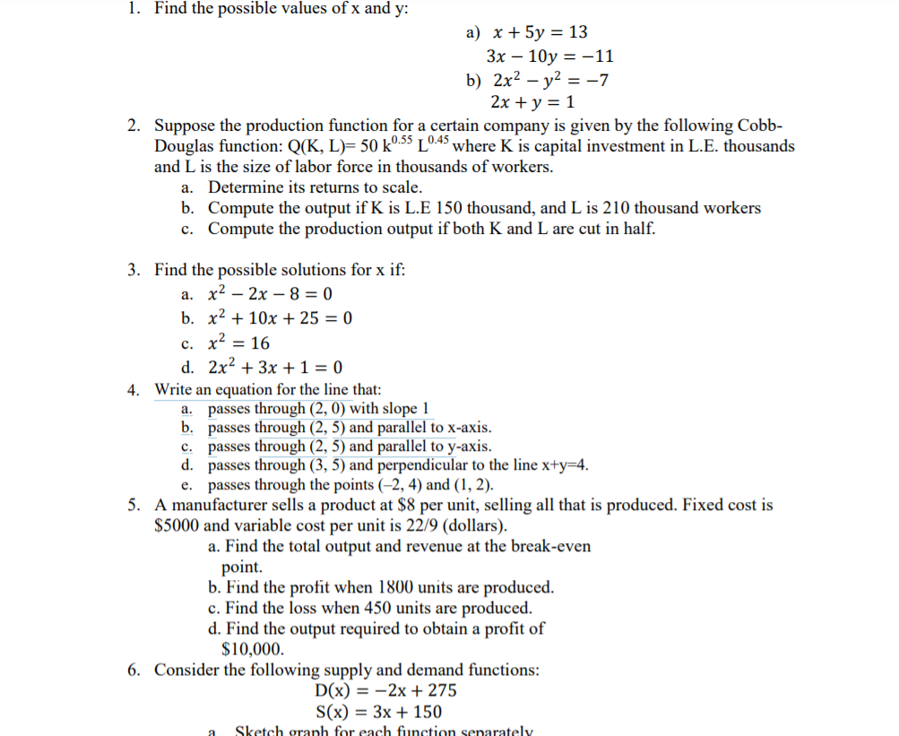 Solved 1. Find the possible values of x and y: a) x + 5y = | Chegg.com