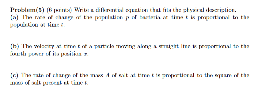 Solved Problem5 6 Points Write A Differential Equation 