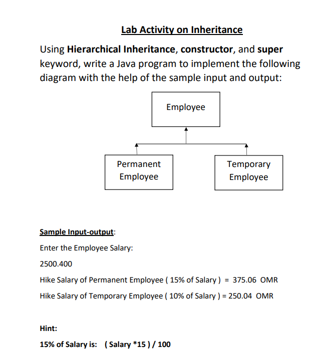 Solved Lab Activity On Inheritance Using Hierarchical Chegg Com