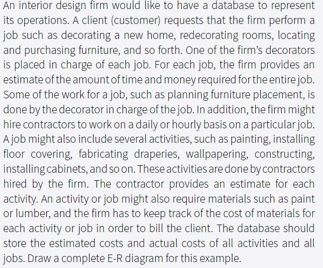Solved An interior design firm would like to have a database | Chegg.com