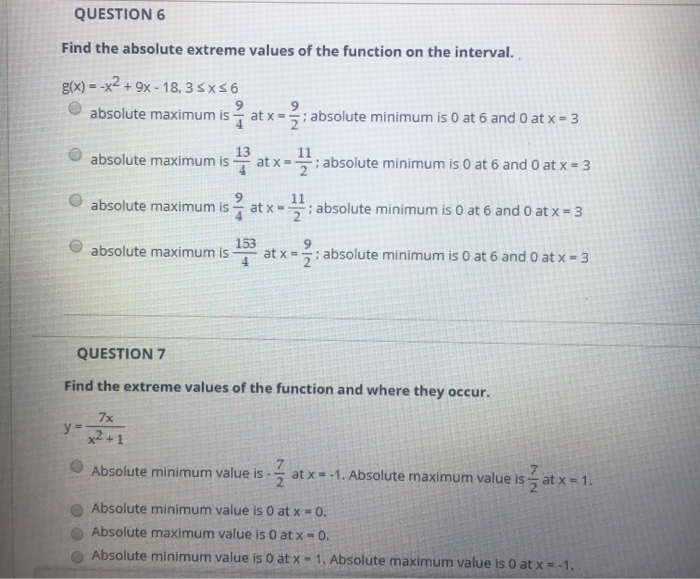 Solved QUESTION S Find the absolute extreme values of the | Chegg.com