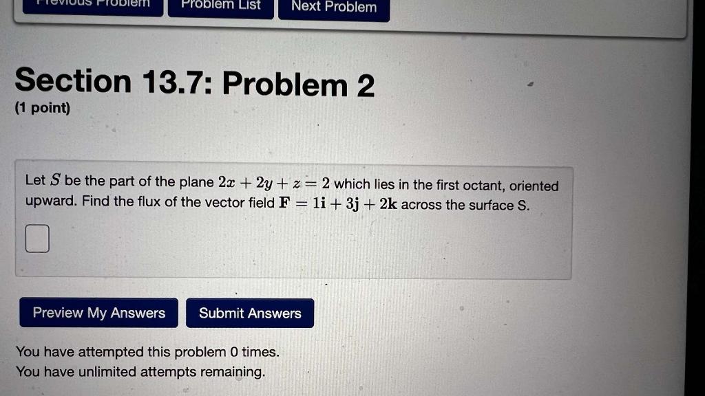 Solved Problem List Next Problem Section 13.7: Problem 2 (1 | Chegg.com