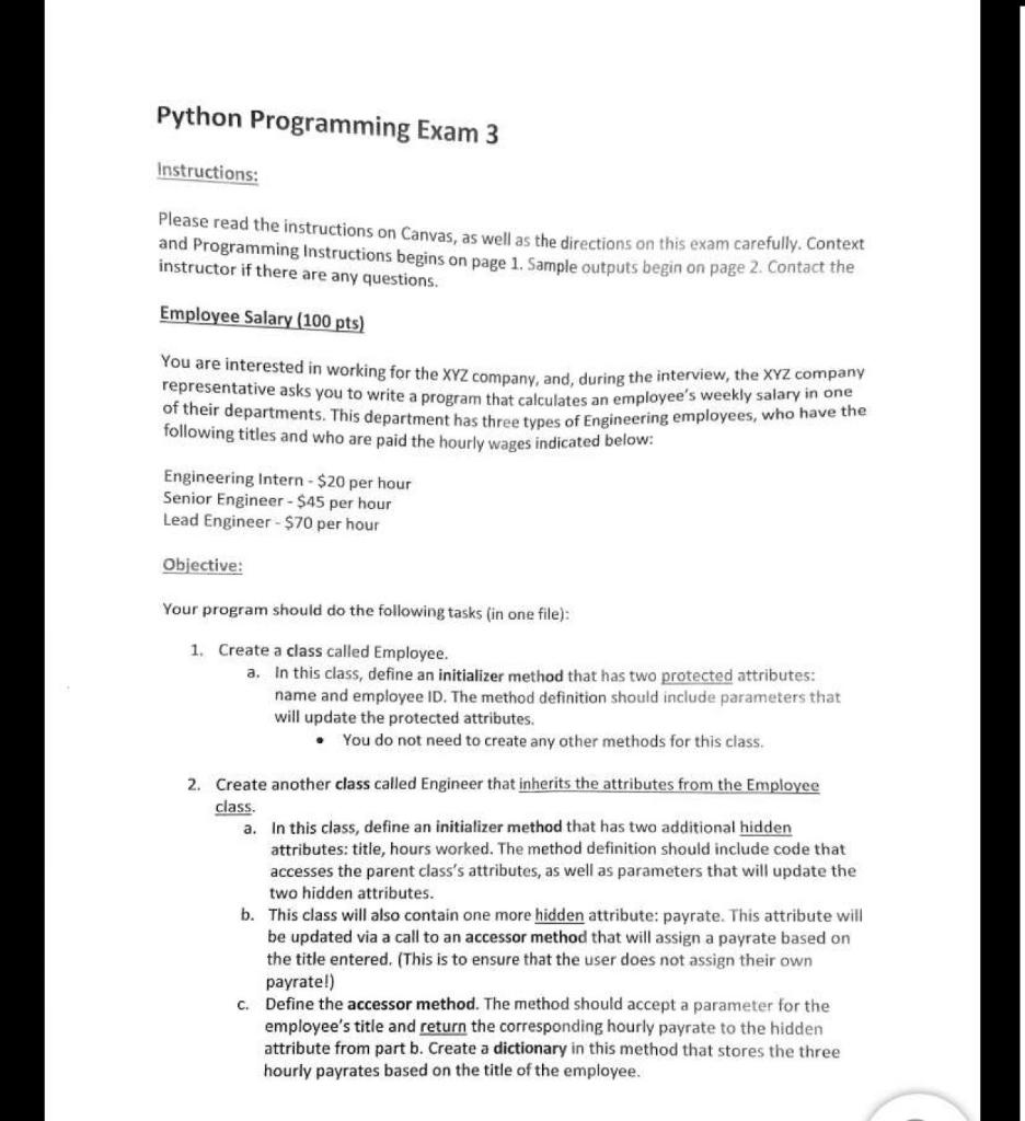 Solved Python Programming Exam 3 Instructions: Please Read | Chegg.com