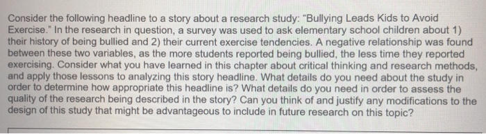 Solved Consider the following headline to a story about a | Chegg.com